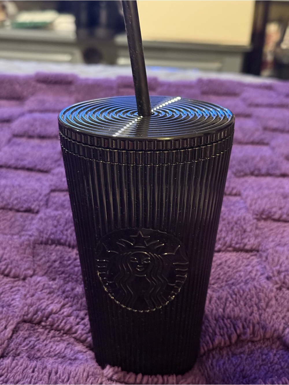 Starbucks Black Ribbed Tumbler with Straw
